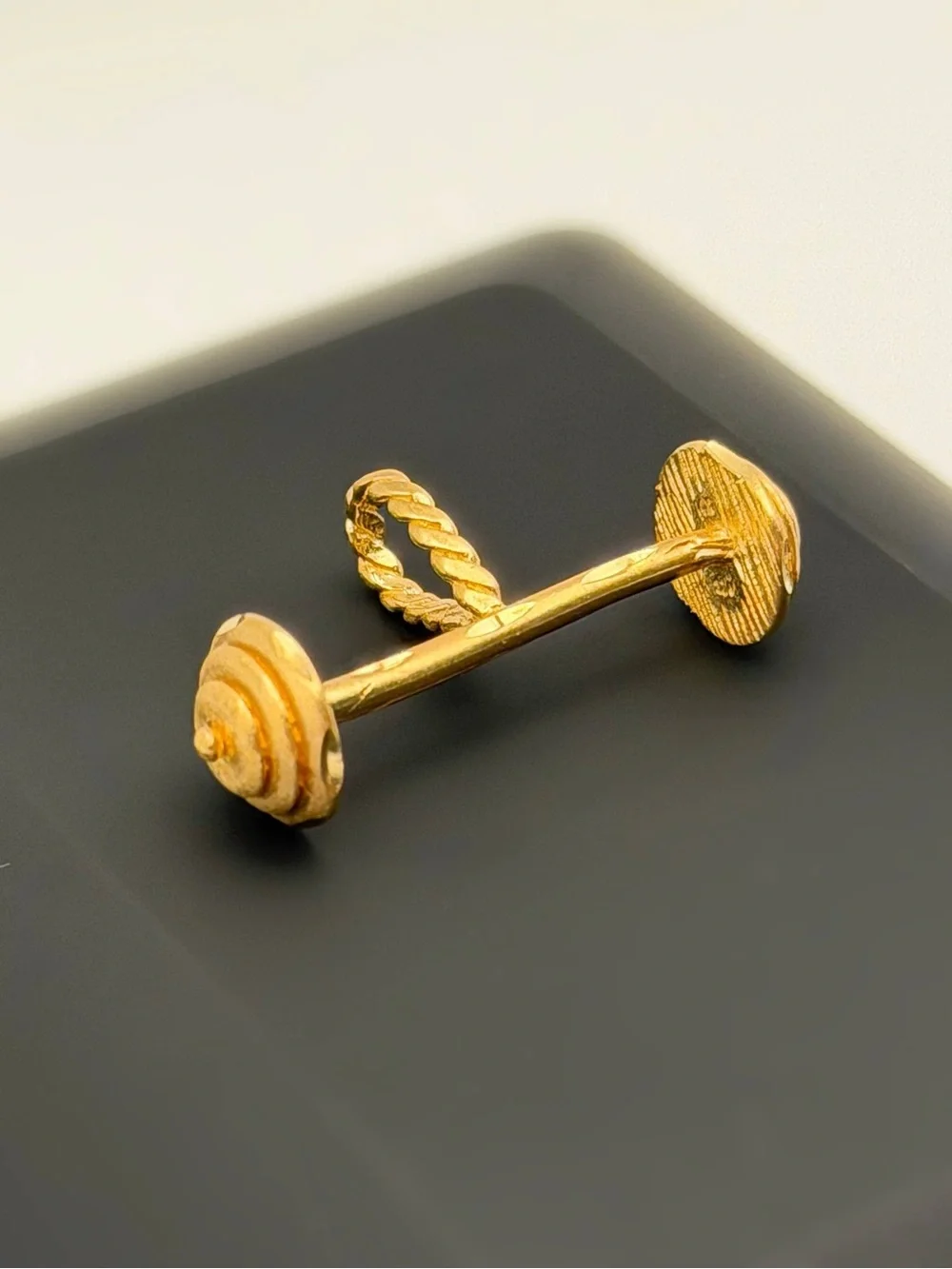 14k Solid Yellow Gold Diamond Cut 3D Barbell Weight Lifting Dumbbell Charm Penda